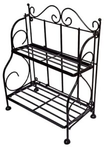 purpledip wrought iron 2-tier foldable table: countertop storage shelf rack kitchen bathroom storage organizer (12519)