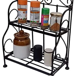 Purpledip Wrought Iron 2-Tier Foldable Table: Countertop Storage Shelf Rack Kitchen Bathroom Storage Organizer (12519)