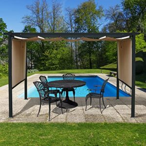 Aoodor 12 x 12 FT Outdoor Pergola with Retractable Canopy, Aluminum Frame, 2 Sides Patio Sun Shade Shelter for Backyard, Deck - Dark Brown