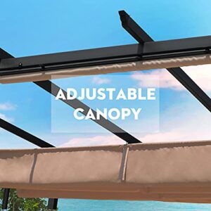 Aoodor 12 x 12 FT Outdoor Pergola with Retractable Canopy, Aluminum Frame, 2 Sides Patio Sun Shade Shelter for Backyard, Deck - Dark Brown