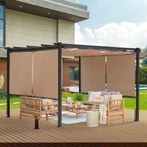 Aoodor 12 x 12 FT Outdoor Pergola with Retractable Canopy, Aluminum Frame, 2 Sides Patio Sun Shade Shelter for Backyard, Deck - Dark Brown