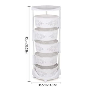 DYRABREST Multi-Layer Kitchen Storage Rack,5 Tier Rotating Vegetable Organizer with Lockable Casters,Floor-Standing Storage Rack,Household Storage Rack for Home Kitchen Bathroom Salon,White (5-Tier)