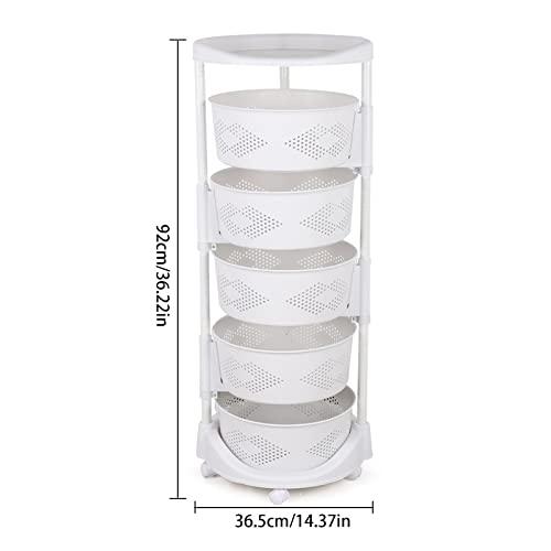 DYRABREST Multi-Layer Kitchen Storage Rack,5 Tier Rotating Vegetable Organizer with Lockable Casters,Floor-Standing Storage Rack,Household Storage Rack for Home Kitchen Bathroom Salon,White (5-Tier)