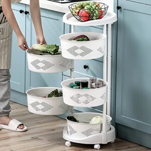 DYRABREST Multi-Layer Kitchen Storage Rack,5 Tier Rotating Vegetable Organizer with Lockable Casters,Floor-Standing Storage Rack,Household Storage Rack for Home Kitchen Bathroom Salon,White (5-Tier)