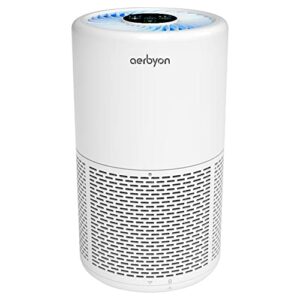 aerbyon ap400 air purifier for home, small office, cleans up to 215 sq. ft, 4-stage filtration, hepa filter for odors, dander, pollen, toxins, smoke, pathogens, 3-year warranty, power cable inside