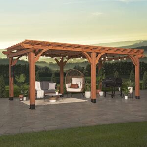 backyard discovery beaumont 20x12 ft all cedar wood pergola, durable, quality supported structure, snow and wind supported, rot resistant, backyard, deck, garden, patio, outdoor entertaining