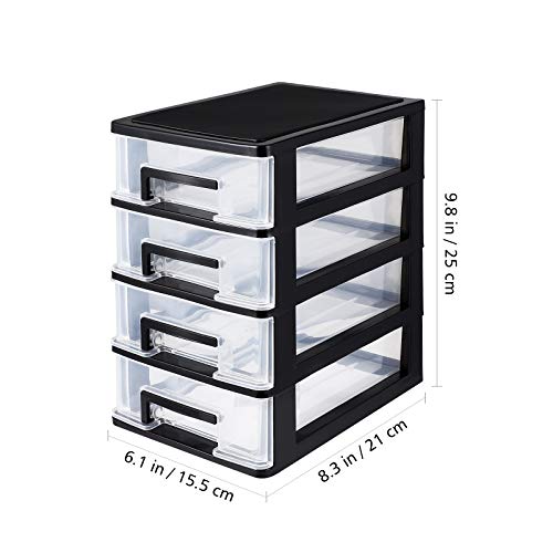 BESPORTBLE Plastic Storage Drawers - 4 Drawer Storage Organizer Closet Portable Multifunction Storage Rack Organizer (Black and Transparent)