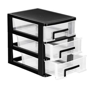 besportble 3 drawer plastic storage, closet portable storage cabinet multifunction storage rack organizer furniture (black and transparent) home decor