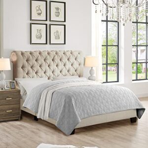 rosevera gideon platform bed frame/fabric upholstered bed frame with adjustable headboard/chesterfield-styled/wood slat support/easy assembly,king,beige