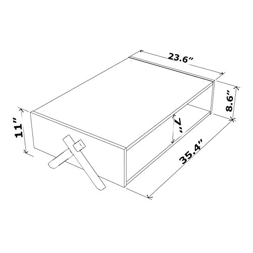 HT Design Kipp Cross Legs Wooden Frame Rectengular Coffee Table for Living Rooms with Interior Shelving, Walnut/Yellow