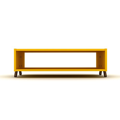 HT Design Kipp Cross Legs Wooden Frame Rectengular Coffee Table for Living Rooms with Interior Shelving, Walnut/Yellow