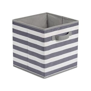 Amazon Basics Collapsible Fabric Storage Cubes Organizer with Handles, 10.5"x10.5"x11", White/ Light Grey Stripe - Pack of 6