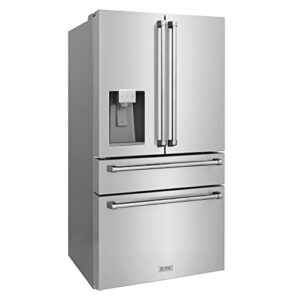 ZLINE 36" 21.6 cu. ft Freestanding French Door Refrigerator with Water and Ice Dispenser in Fingerprint Resistant Stainless Steel (RFM-W-36)