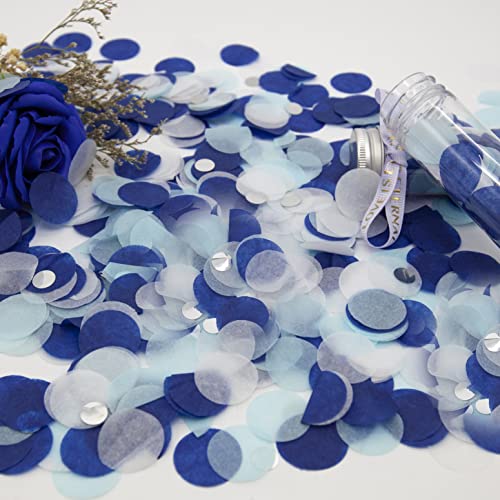 Round Glitter Confetti,Navy Blue White Silver Tissue Table Confetti Dots for Wedding Birthday Party Decorations,1.76 oz