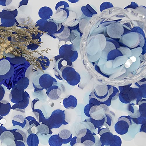 Round Glitter Confetti,Navy Blue White Silver Tissue Table Confetti Dots for Wedding Birthday Party Decorations,1.76 oz