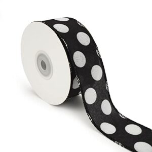 unionjoy polka dot ribbon wired edge ribbon, 1.5 inch x 10 yards roll, craft ribbon for diy gift wrapping wreath floral arrangement bow decoration (black & white dots)