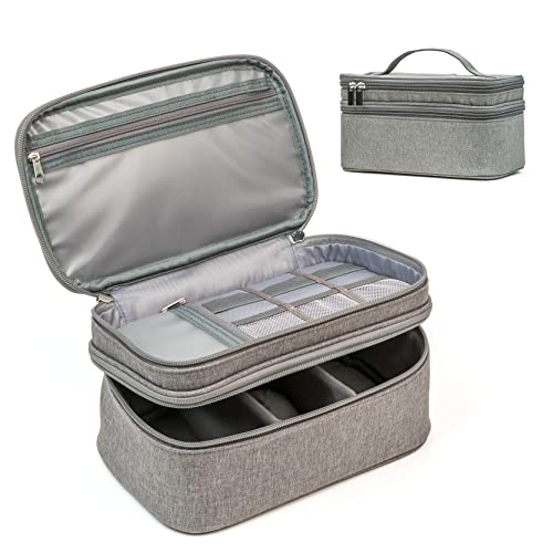 Double-Layer Sewing Box with Handle - Water-Resistant Sewing Organizer Stores Your Sewing Supplies in 1 Convenient Case with Multiple Pockets, Gray