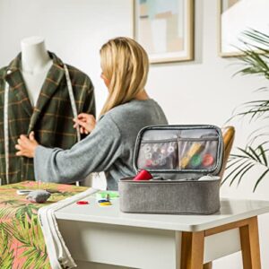 Double-Layer Sewing Box with Handle - Water-Resistant Sewing Organizer Stores Your Sewing Supplies in 1 Convenient Case with Multiple Pockets, Gray