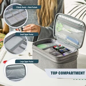 Double-Layer Sewing Box with Handle - Water-Resistant Sewing Organizer Stores Your Sewing Supplies in 1 Convenient Case with Multiple Pockets, Gray