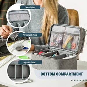 Double-Layer Sewing Box with Handle - Water-Resistant Sewing Organizer Stores Your Sewing Supplies in 1 Convenient Case with Multiple Pockets, Gray