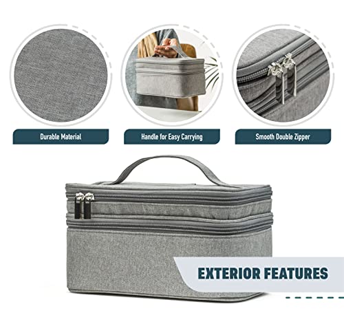 Double-Layer Sewing Box with Handle - Water-Resistant Sewing Organizer Stores Your Sewing Supplies in 1 Convenient Case with Multiple Pockets, Gray