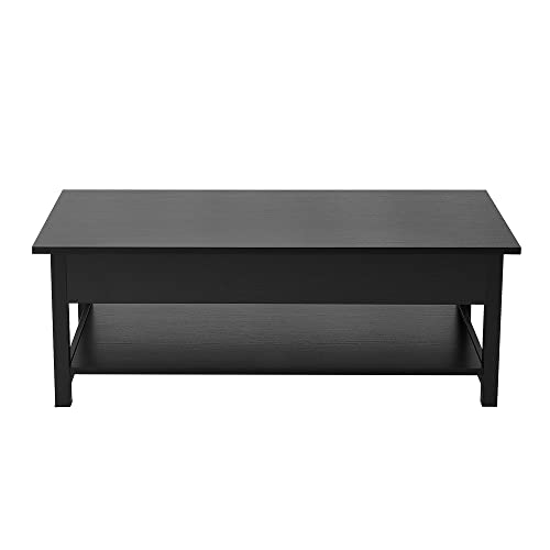 Panana Lift Top Coffee Table with Hidden Compartment & Open Storage Shelf, Lift Tabletop Farmhouse Table Pop Up Table for Living Room,Home Office Reception, 45.28" L x 21.16" W x 16.14" H (Black)