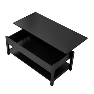Panana Lift Top Coffee Table with Hidden Compartment & Open Storage Shelf, Lift Tabletop Farmhouse Table Pop Up Table for Living Room,Home Office Reception, 45.28" L x 21.16" W x 16.14" H (Black)