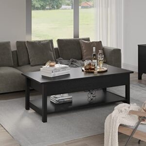 Panana Lift Top Coffee Table with Hidden Compartment & Open Storage Shelf, Lift Tabletop Farmhouse Table Pop Up Table for Living Room,Home Office Reception, 45.28" L x 21.16" W x 16.14" H (Black)