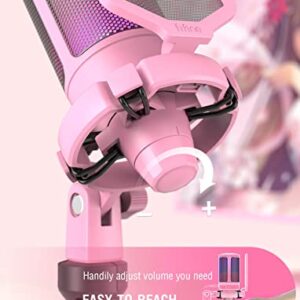 FIFINE USB Gaming PC Microphone for Streaming Podcasts, AmpliGame RGB Computer Condenser Desktop Mic, Cardioid Pattern for YouTube Video, Plug and Play on PS4 PS5, with Quick Mute, Mic Gain-A6V Pink