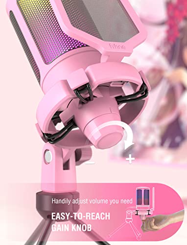 FIFINE USB Gaming PC Microphone for Streaming Podcasts, AmpliGame RGB Computer Condenser Desktop Mic, Cardioid Pattern for YouTube Video, Plug and Play on PS4 PS5, with Quick Mute, Mic Gain-A6V Pink