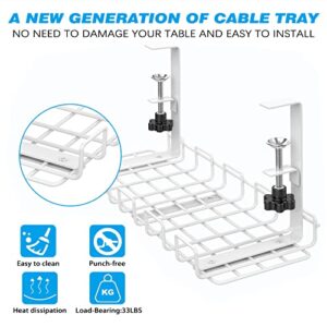 Cable Management Under Desk Tray,Under Desk Cable Organizers for Wire Management.15.75" Under Desk Cord Organizer with Clamp Mount System for Wire Management(White Cable Tray -L15.75"x W6.3"x H7.09")