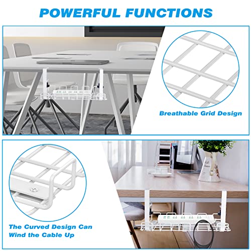 Cable Management Under Desk Tray,Under Desk Cable Organizers for Wire Management.15.75" Under Desk Cord Organizer with Clamp Mount System for Wire Management(White Cable Tray -L15.75"x W6.3"x H7.09")