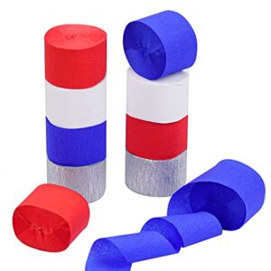10 rolls patriotic decorations crepe paper streamers, 4th of july streamers, 810-feet red white blue hanging party decoration, no accidental rips crepe paper for independence day memorial