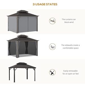 Outsunny 10' x 12' Hardtop Gazebo Canopy with Galvanized Steel Double Roof, Aluminum Frame, Permanent Pavilion Outdoor Gazebo with Netting and Curtains for Patio, Garden, Backyard, Deck, Lawn, Gray