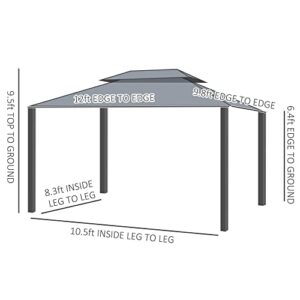 Outsunny 10' x 12' Hardtop Gazebo Canopy with Galvanized Steel Double Roof, Aluminum Frame, Permanent Pavilion Outdoor Gazebo with Netting and Curtains for Patio, Garden, Backyard, Deck, Lawn, Gray