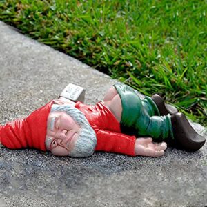 keonsen large 9.5 inch funny drunk gnome garden decor, creative garden gnomes outdoor patio decor, resin statues gift, yard decorations outdoor decorations patio and yard lawn porch decor (red)