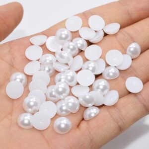 Niziky 700PCS Flat Back Half Round Pearls, 8mm White Half Round Flatback Pearls Gems Beads for Crafts, Flat Back Half Pearls for Craft Projects, Jewelry Making, Shoes, Cup, Nail Art Decoration