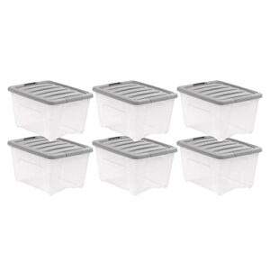 amazon basics 32 quart stackable plastic storage bin with latching lid- clear/ grey- pack of 6