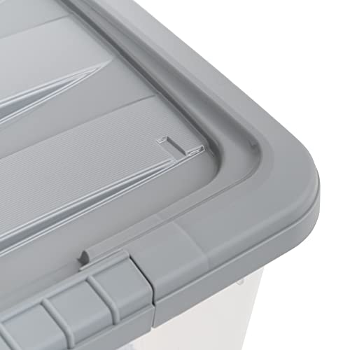 Amazon Basics 32 Quart Stackable Plastic Storage Bin with Latching Lid- Clear/ Grey- Pack of 6