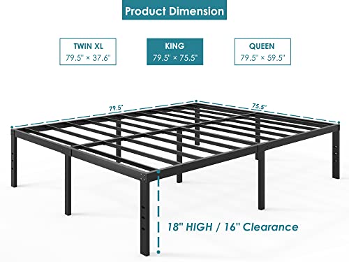 FSCHOS King-Size Bed-Frame / 18 Inch Metal Platform Bed Frame King/Reinforced Steel Slats Support/Heavy Duty Mattress Foundation/No Box Spring Needed/Easy Assembly/Noise Free/Black