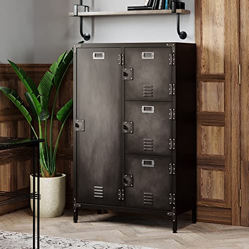 Letaya Metal Locker Storage Cabinet,55" Steel Retro Wardrobe,4 Doors Lockable,Adjustable Feet Organizer Locker for Employees Home Office School Gym (4 Door)