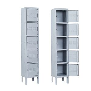 letaya metal lockers, 5 doors -66" tall steel storage cabinets lockable for employees, school,gym, home,office,mudroom,industrial lockers (gray)