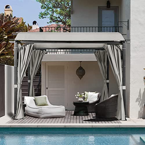 Joyside 11'x11' Outdoor Pergola with Sidewalls - Arched Top Outdoor Pergola with Metal Steel Frame and Textilene Top Canopy, Ideal for BBQ Party & Family Gathering, Grey Top