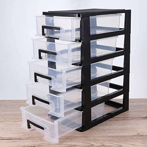5- Layer Plastic Drawer Type Closet: Portable Clear Storage Drawer Tower Multifunction Storage Rack Organizer for Home Office Black