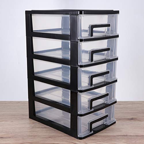 5- Layer Plastic Drawer Type Closet: Portable Clear Storage Drawer Tower Multifunction Storage Rack Organizer for Home Office Black