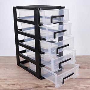 5- Layer Plastic Drawer Type Closet: Portable Clear Storage Drawer Tower Multifunction Storage Rack Organizer for Home Office Black