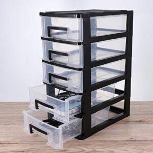 5- Layer Plastic Drawer Type Closet: Portable Clear Storage Drawer Tower Multifunction Storage Rack Organizer for Home Office Black