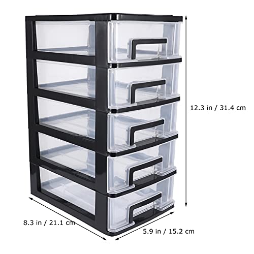 5- Layer Plastic Drawer Type Closet: Portable Clear Storage Drawer Tower Multifunction Storage Rack Organizer for Home Office Black