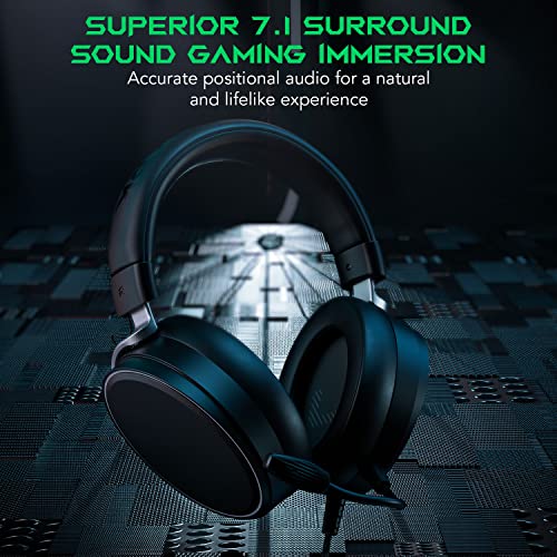 Black Shark Gaming Headset for PC, PS4, PS5, Switch, Xbox, 7.1 Spatial Surround Sound, Detachable Noise Cancelling Mic, 50 mm Drivers, Gaming Headphones with 3.5 mm Audio Jack and USB Sound Card