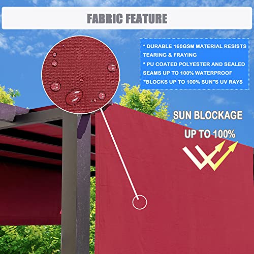 Alion Home Universal Waterproof Pergola Shade Cover – Pergola Replacement Canopy – Outdoor Adjustable Shade Cover with Heavy Duty Weighted Metal Rods (16' x 7', Burgundy Red)